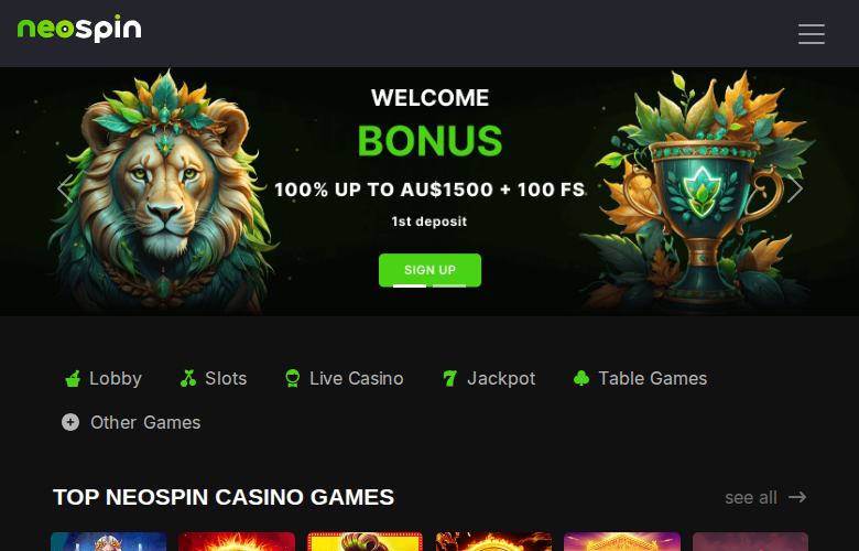 Neospin casino homepage